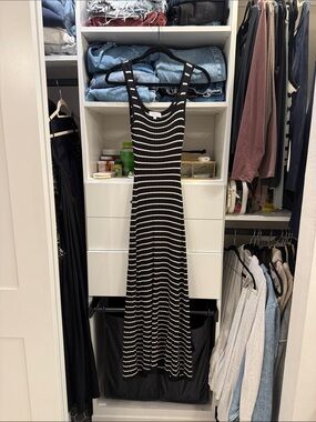 Striped Black & White Sleeveless Knit Maxi Dress